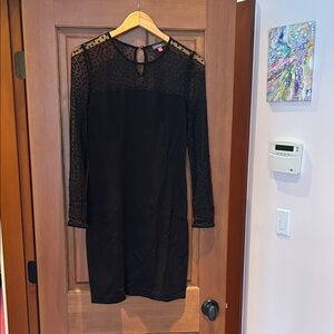 Vince Camuto Black Dress with Sheer Polka Dot Sleeves